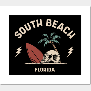 Vintage Surfing South Beach Miami Florida // Retro Surf Skull Posters and Art